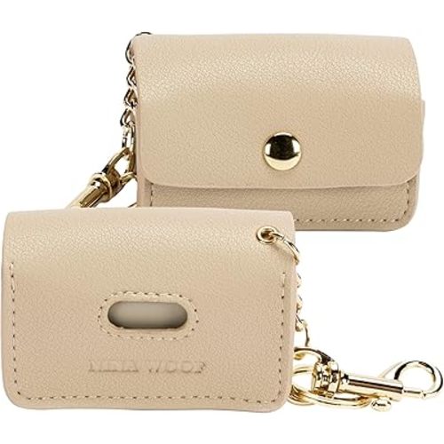 Nina Woof Leather Poop Bag Holder- Versatile Vegan Leather Waste Bag Holder for Dog Poop, Accessories, & Leash, Reusable Pet Waste, Trash, Pet Diaper & Poop Bags Small Pouch Holder (Beige)