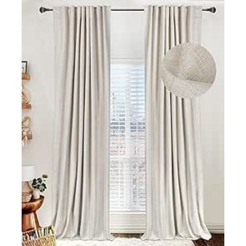 100% Blackout Shield Linen Blackout Curtains for Bedroom 63 Inches Long, Back Tab/Rod Pocket Living Room Drapes, Thermal Insulated Blackout Curtains 2 Panels Set, 50" W x 63" L,Cream