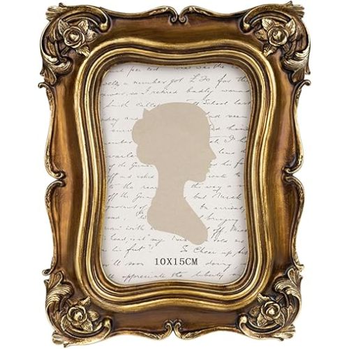 Sunlit Vintage Picture Frame 4x6 Inch, Luxury Antique Photo Frames with Glass Front, Photo Display, Tabletop Wall Hanging, Gift Ideas, Bronze