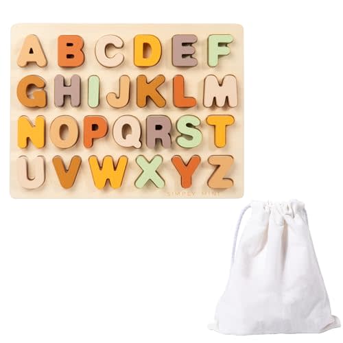 Wooden Alphabet Puzzle for Toddlers Learning ABC Letters - Fun and Educational Wood Letter Puzzle with Storage Bag for Toddlers and Kids 3-6 Years Old