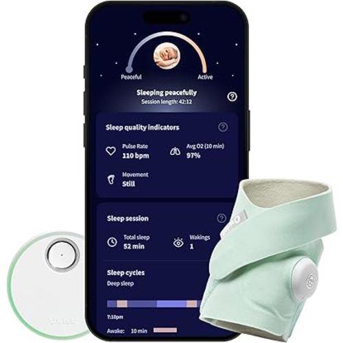 Owlet Dream Sock - Smart Baby Monitor View Heart Rate and Average Oxygen O2 as Sleep Quality Indicators. Wakings, Movement, and Sleep State. Digital Sleep Coach and Sleep Assist Prompts | Mint
