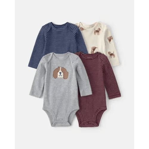 Baby Boy 4-Pack Dog Striped Long-Sleeve Multipack Bodysuits | Carter's