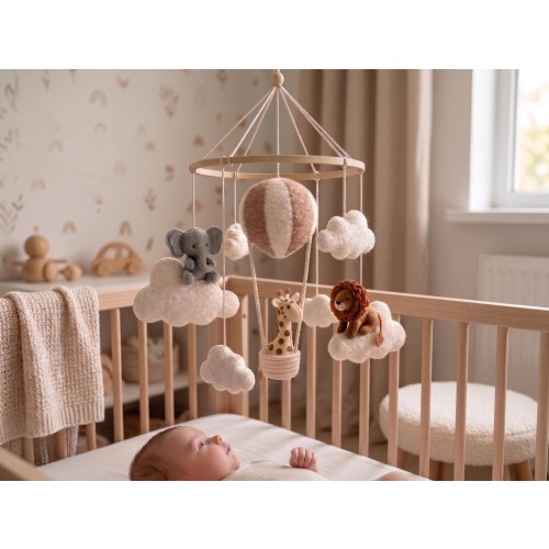 Neutral Baby Mobile, Safari Nursery Mobile, Elephant Giraffe Lion Crib Mobile, Hot Air Balloon Baby Mobile, Boho Nursery Decor, Baby Gift