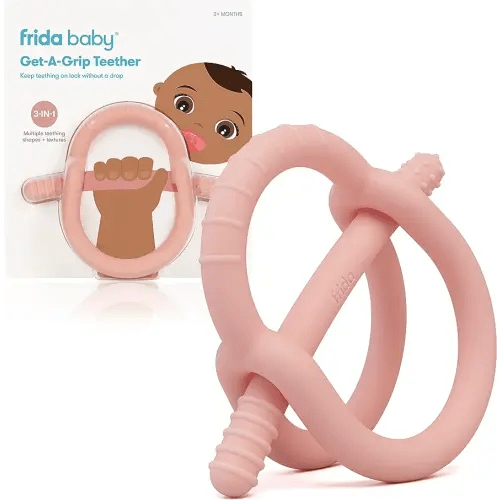 Frida Baby Get-A-Grip BabyTeether for Teething Relief | 100% Food-Grade Silicone Teething Toys for Baby 0-6, 12, 18 Months Infant, BPA-Free, PVC-Free | Pink