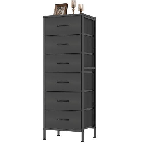 EZKAMFORT 6-Fabric Drawer Dresser for Bedroom Tall, Tall Fabric Chest of Drawers, Black Dresser of Clothes Drawer for Bedroom, Living Room
