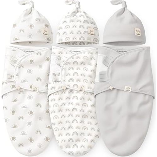 KeaBabies 3-Pack Organic Swaddles for Newborns Girls, Boys with Hats - Soft Cotton Baby Sleep Sacks 0-3 Months, Breathable Baby Hats and Swaddles 0-3 Months, Newborn Essentials Must Haves (Shifts)