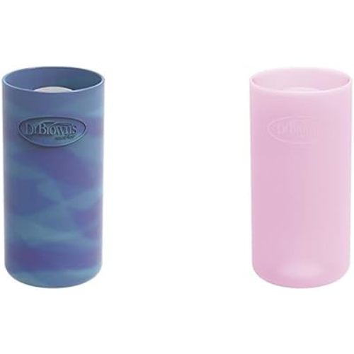 Dr. Brown's Options+ Narrow Glass Bottle Sleeve, 100% Silicone, Pink + Glow-in-the-Dark, BPA-Free, 8 oz, 2-Pack