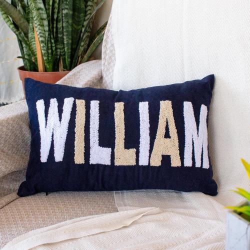 Personalized Name Embroidered Pillow Case - Punch Needle Cushion - Custom Christmas Gift