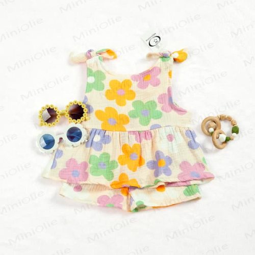 Baby Colored Floral Suspenders 2-piece Set