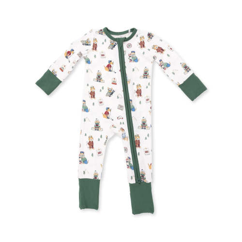2-Way Zip Romper, Winter Sports Dogs Green