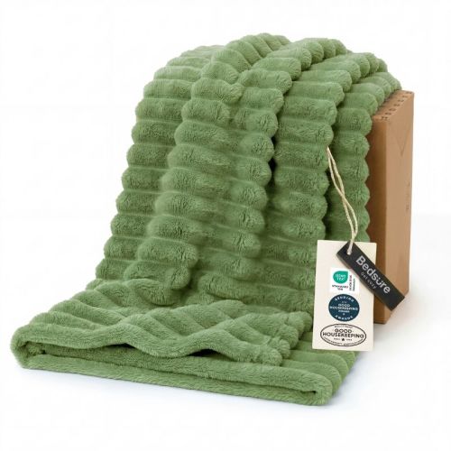 Bedsure GentleSoft Striped Flannel Fleece Blanket - Ultra Soft Twin Blanket for Kids & Guest Room, Cozy Layer, Reseda, Twin, 60x80 in