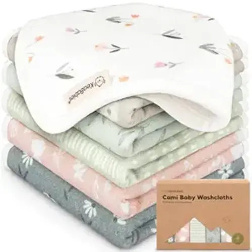6-Pack Cotton Baby Washcloths for Newborn, Organic Cotton Muslin (Fleur)