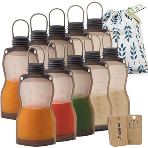 haakaa Breastmilk Storage Bags Silicone Milk Storage Bags for Breastfeeding Reusable & Leakproof, 9oz/260ml, 10 PK