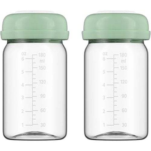 Breastmilk Storage Bottles Collection Bottles, 6oz Wide-Neck Breast Milk Container Compatible for Spectra S1 S2 SG Motif Luna Breast Pumps, Fit for Momcozy Breast Milk Cooler & Fridge, 2 Packs