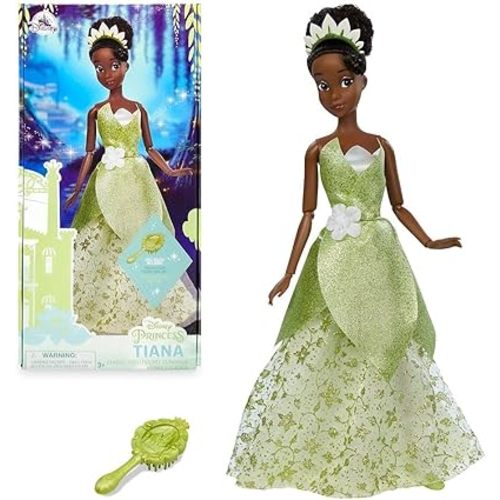 Disney Store Official Princess Classic Doll (Tiana from The Princess and the Frog), 11 Inches, Includes Brush with Molded Details, Posable Toy in Classic Outfit - Disney Princess Toys