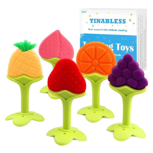 Teething Toys (5 Pack) - Tinabless Infant Teething Keys Set, BPA-Free, Natural Organic Freezer Safe for Infants and Toddlers, Silicone Baby Teethers