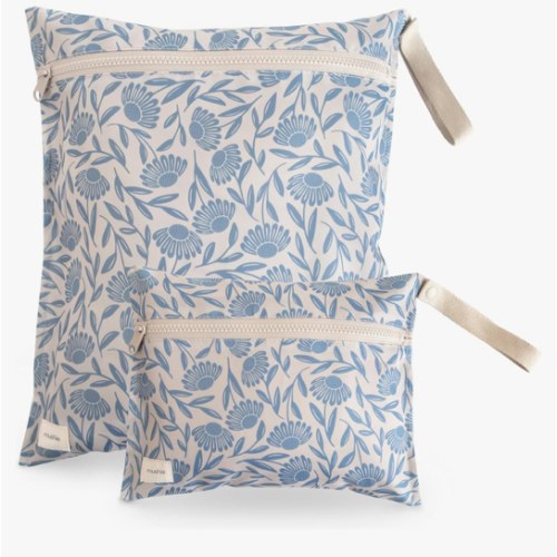 mushie Water Resistant Wet Bags | Large & Small Reusable Storage Bag for Baby Items and Travel | Zippered Pockets with Handle | Machine Washable, Set of 2 (Olive Check)