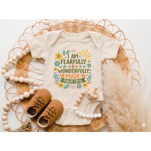 Psalm 139:14 Baby Onesie® - Fearfully and Wonderfully Made Christian Bodysuit - Floral Design