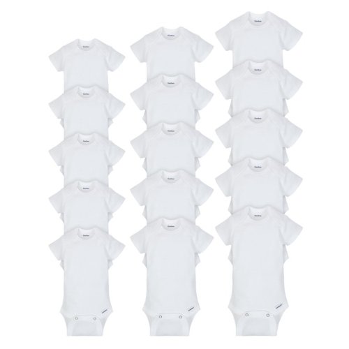 Gerber Baby Boy or Girl Gender Neutral White Onesies Short Sleeve Bodysuits Grow-With-Me Bundle, 15-Pack
