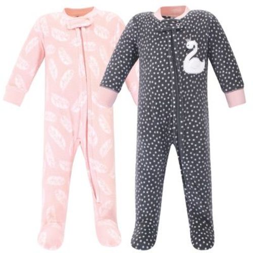 Hudson Baby Infant Girl Fleece Zipper Sleep and Play 2pk, Swan