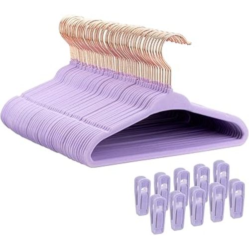 50 Premium Baby Velvet Hangers - 11" Non-Slip, Ultra-Slim Space-Saving Kid Hangers - 360° Swivel Hook, Strong & Durable Infant & Toddler Clothes Hanger for Closet - Purple
