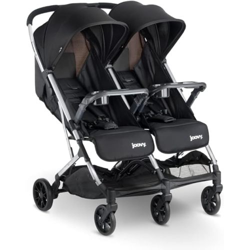 Joovy Kooper RS2 Lightweight Travel Double Stroller Featuring Dual Snack Trays, One-Handed Fold, Multi-Position Reclining Seats, Adjustable Leg Rests, and 2 Zippered Pockets for Storage