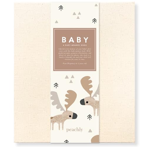 Peachly Unisex Baby Memory Book – Minimalist Baby First Year Keepsake for Milestones, Aesthetic Modern Scandi Baby Book – Gender Neutral, Linen Scrapbook (Charlie)