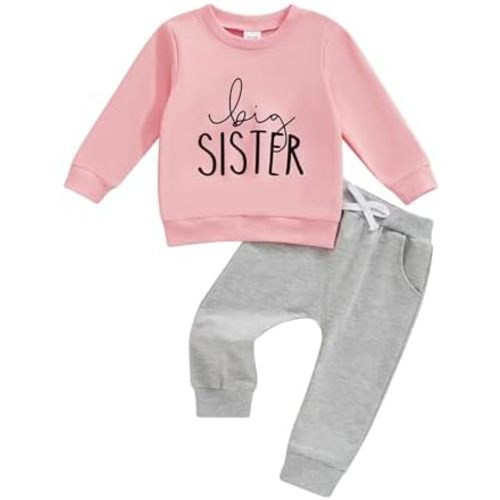 Big Sister Little Sister Matching Outfit Toddler Girl Long Sleeve Sweatshirt Top Pants 2Pcs Fall Clothes Set