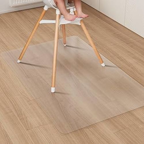 Clear Plastic Area Mat for Under High Chair, 3'×5' Large No Slip Waterproof Vinyl Floor Mat for Home, Anti-Spill Hard Floor Protector, Easy Clean Splat Mat