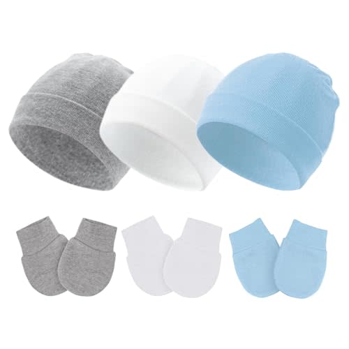 Baby Hats and Mittens Newborn Hats Gloves Infant Beanie Soft Cap Mitten Sets for 0-6 Months Boys Girls