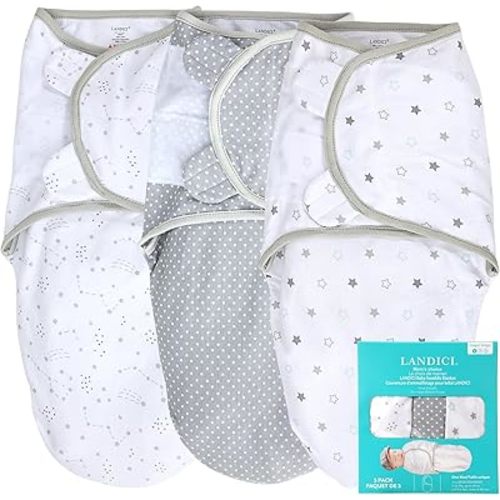 LANDICI 3 Pack Sleep Sack with Easy-Change, 100% Cotton Swaddles for Newborns, Swaddle 0-3 Months, Ergonomic Baby Swaddles Sleep Sack, Swaddle Blanket, Baby Essentials (Starry Night)
