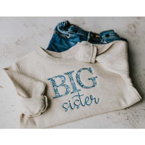 Big Sister Shirt with Chinoiserie Print Sweatshirt for New Big Sister Sibling Gift for Big Sis Shirt for Hospital Blue Shirt for Big Sister