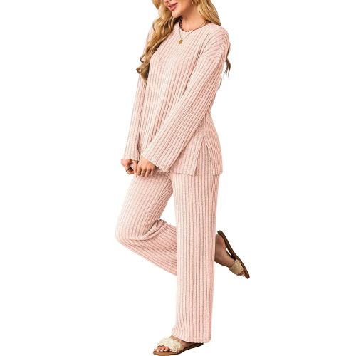 Kikibell Womens Sets 2 Piece Outfits Matching Lounge Set Cozy Knit Pajamas Oversized Loungewear Fall Winter Clothes S-2XL