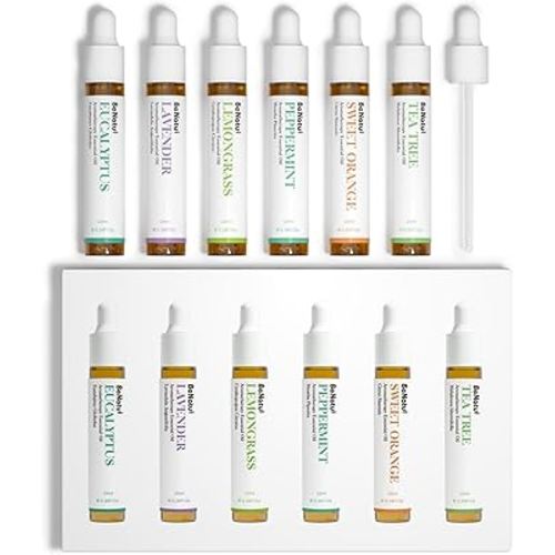 Essential Oils Set (Eucalyptus, Lavender, Lemongrass, Peppermint, Tea Tree, Orange) for Diffuser, Topical Skin, Body, Natural Home Fragrance Gift for Women & Men