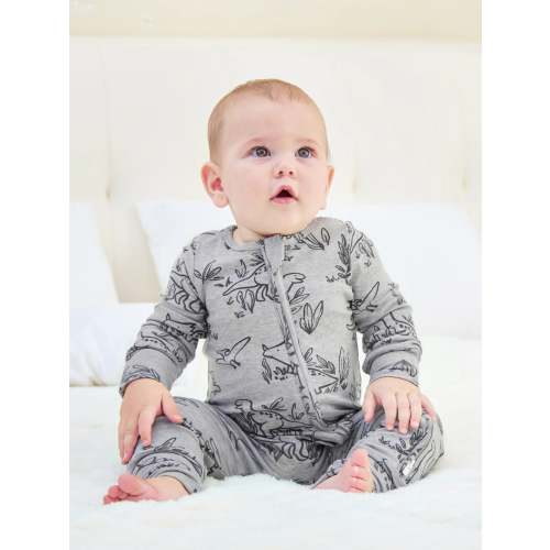 Baby Boy/Girl Plant Print Zip-up Snug-Fitting Wool Pajamas Grey