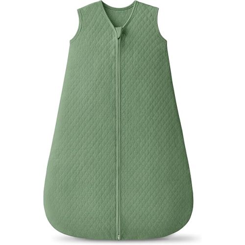 1.0 TOG Baby Sleep Sack 6-12 Months，Cotton Quilted Wearable Blanket Baby Boy Girl Sleeping Sack, 2-Way Zipper Sleeping bag for Infant Green(Medium)