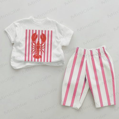 Baby Lobster Pink Vertical Striped 2-piece Set