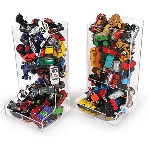Acrylic Wall Organizer - Wall Toy Dispenser For Car, Train, Monster Trucks - Storage Bin (2 Pack)