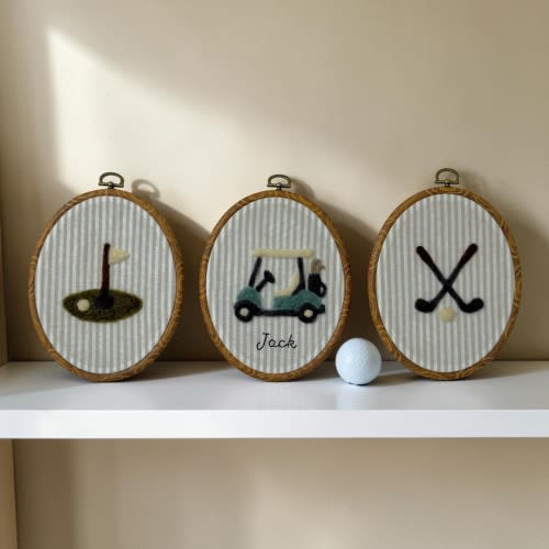 Personalized Golf Nursery Wall Art with Golf Cart, Clubs and Flag