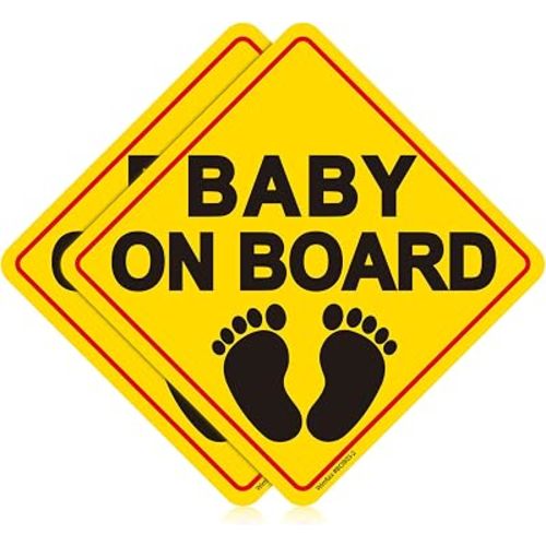 2-Pack Baby On Board Signs for Car, 5x5 inch High Visibility Reflective Baby On Board Sticker, Non-Fading Adhesive Backing Waterproof Vinyl Child Safety Decal for Rear Window, Bumper