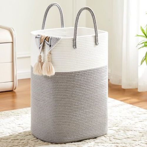 Laundry Basket,Woven Cotton Rope Laundry Hamper,Versatile Storage for Dirty Clothes,Baby Toys,and Blankets in Bathroom