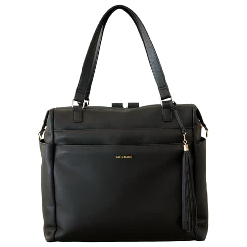 Kaela Marie Large Diaper Bag Backpack, Vegan Leather Diaper Travel Tote Bag with Changing Pad and Stroller Straps