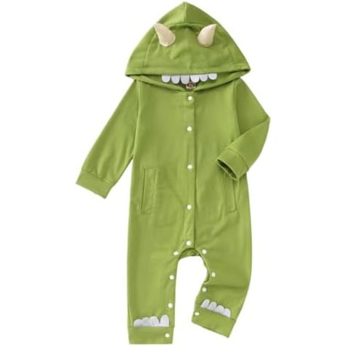 Baby Boys Girls Halloween Outfit Cute Onesie Hoodie Romper Funny Long Sleeve Bodysuit Jumpsuit Infant Fall Clothes