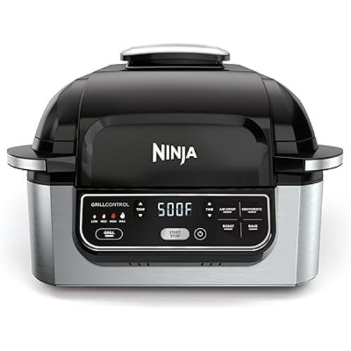 Ninja Foodi Indoor Grill & Air Fryer | 5-in-1 Grill, Air Fry, Roast, Bake, & Dehydrate | Cyclonic Grilling Technology | XL Capacity | Dishwasher Safe Parts | Black/Grey | AG301