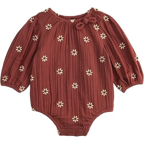 Mud Pie baby-girls Mud Pie Baby Embroidered Daisy Crinkle Gauze Bubble