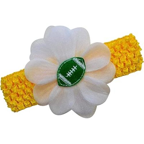 Funny Girl Designs Baby Embroidered Felt Football Team Flower Headband (Gold Band/Green Ball)