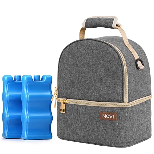 NCVI Breastmilk Cooler Bag with 2 Ice Pack, Breast Pump Bag with Cooler Fits 6 Bottles, Double Layer Breast Milk Baby Bottle Cooler Bag, for Travel, Nursing Mom Daycare, Work, Picnic (Grey)