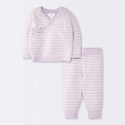 Baby Girls' 2pc Striped Chenille Wrap Top and Pants Set - Cloud Island™ Purple 3-6M