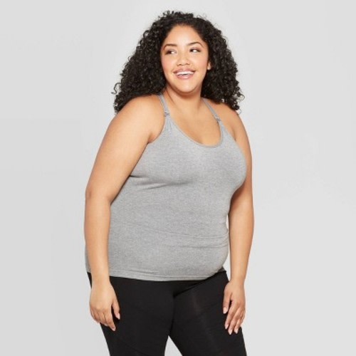 Women's Nursing Seamless Racerback Cami - Auden™ Heather Gray 1X: Knit Spaghetti Strap Pullover