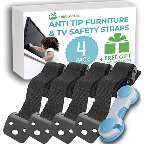 Metal Anti Tip Furniture/TV Safety Straps (4 Pack +Gift) Kit - Secure 400lb- Earthquake Straps for Bookcases - Furniture Wall Anchors for Baby Proofing - TV Anchor - Child Proof Television Straps